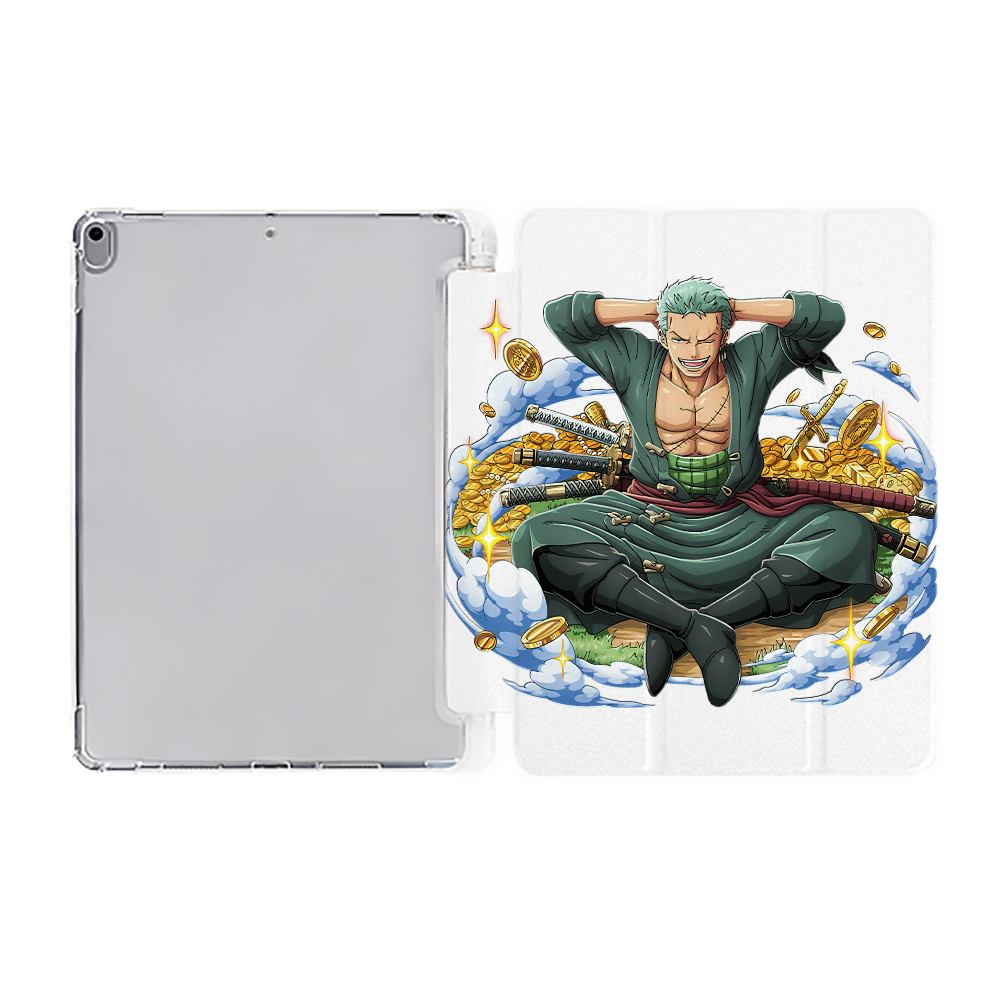 （画像用） ワンピース ロロノア・ゾロ ONE PIECE Roronoa Zoro IPad ケース ペン収納付き 三つ折りスタンド PUレザー×シリコン 対応機種9.5/10.5/10.9インチ